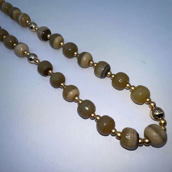 Round Stone Vintage Estate Necklace Bead Earth Tone Beige Iridescent Multi - Picture 7 of 7
